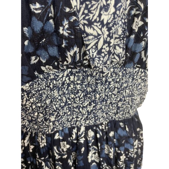 Bohemian Floral Midi Dress With Smocked Waist & Ruffled Sleeves  Size Medium - Picture 4 of 15